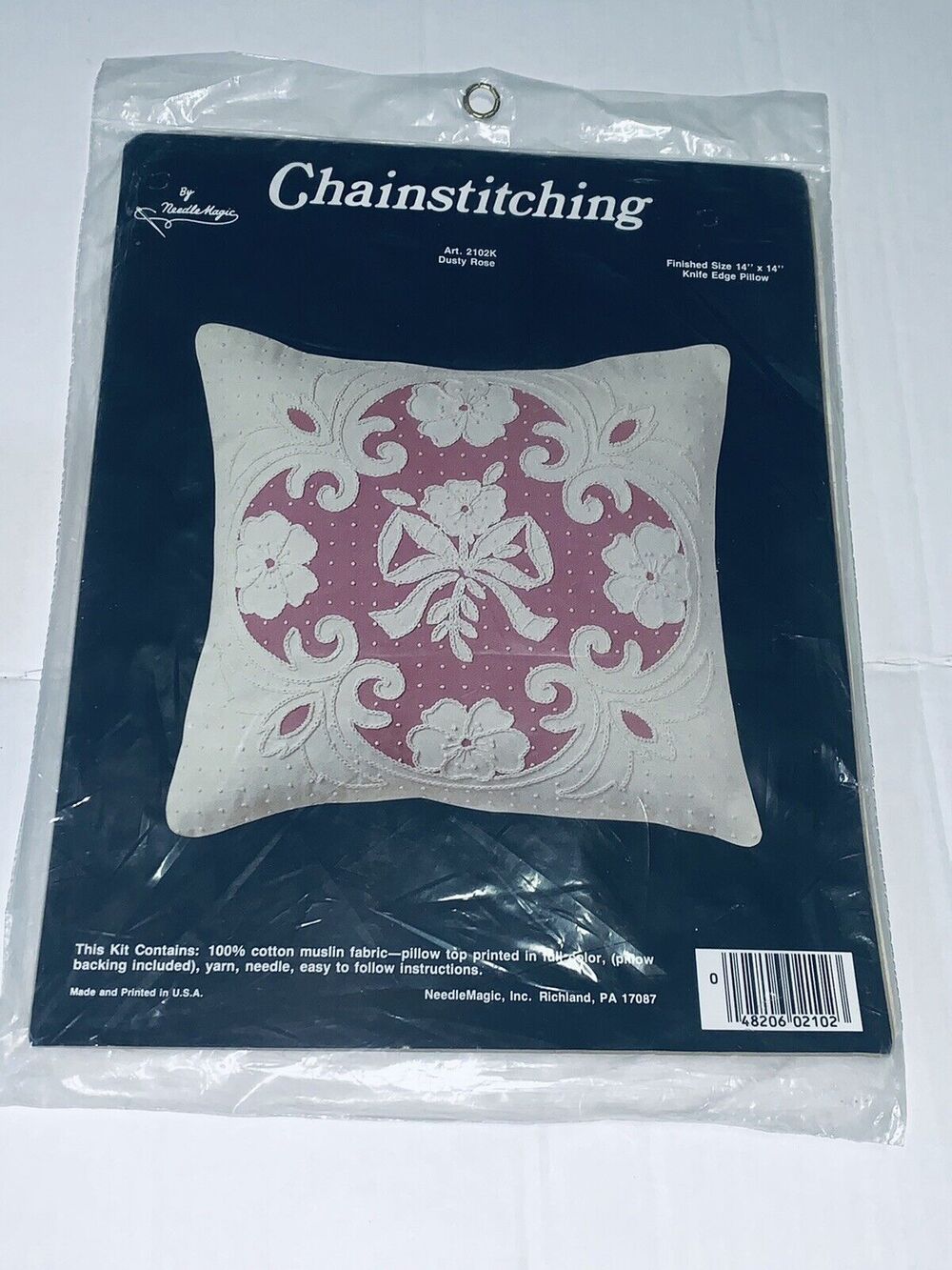 14" Pillow Kit Needle Magic Dusty Rose Chainstitching 2102K Complete Yarn NOS